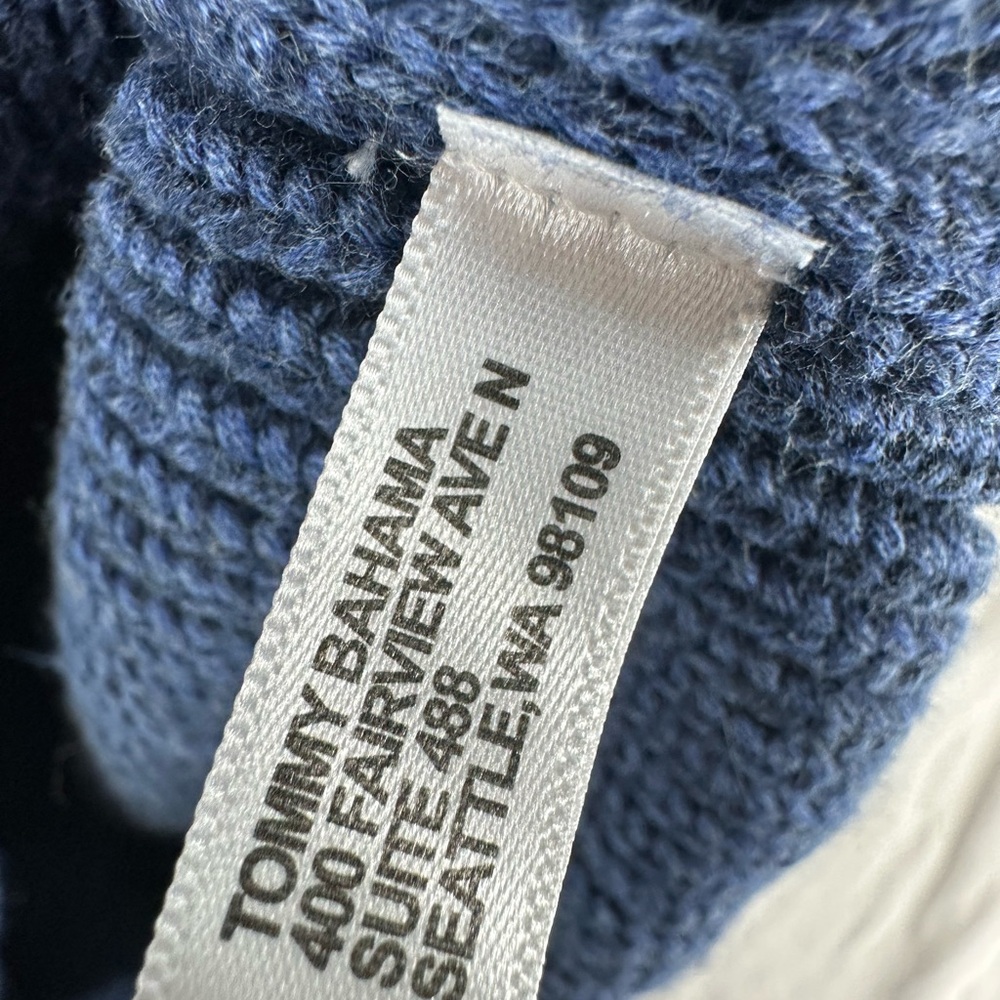 Tommy Bahama Men's Large Blue Cotton Quarter Zip Sweater Diamond Cable Knit - Picture 8 of 9